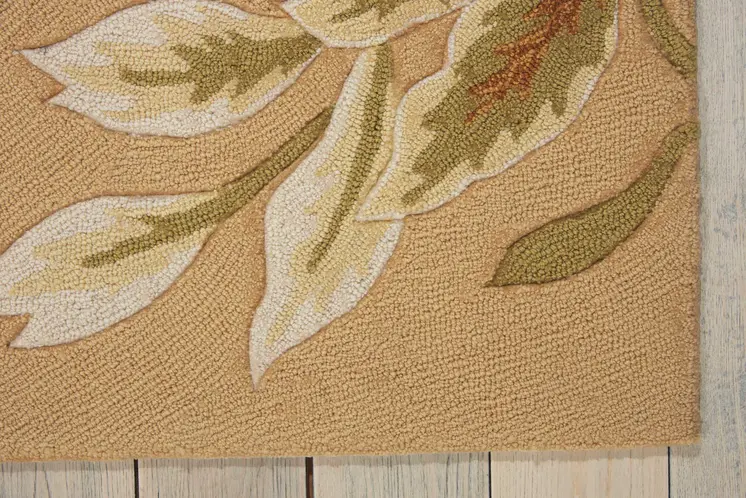 8' Beige and Red Botanical Leaves Hand Carved Handmade Runner Rug