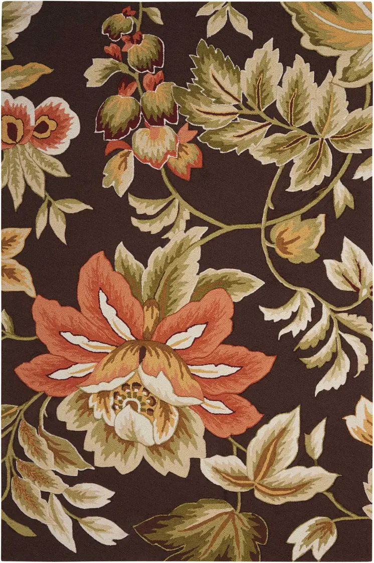 5' X 8' Brown and Orange Botanical Leaves Hand Carved Handmade Area Rug