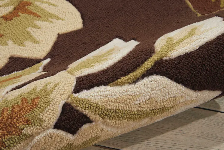 5' X 8' Brown and Orange Botanical Leaves Hand Carved Handmade Area Rug