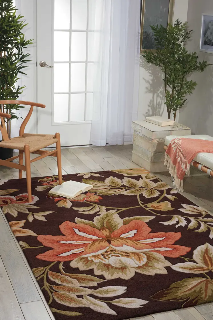 5' X 8' Brown and Orange Botanical Leaves Hand Carved Handmade Area Rug