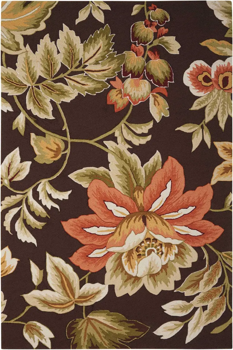 5' X 8' Brown and Orange Botanical Leaves Hand Carved Handmade Area Rug