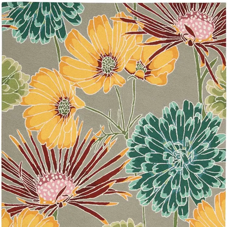 5' X 8' Gray Red and Yellow Floral Hand Carved Handmade Area Rug
