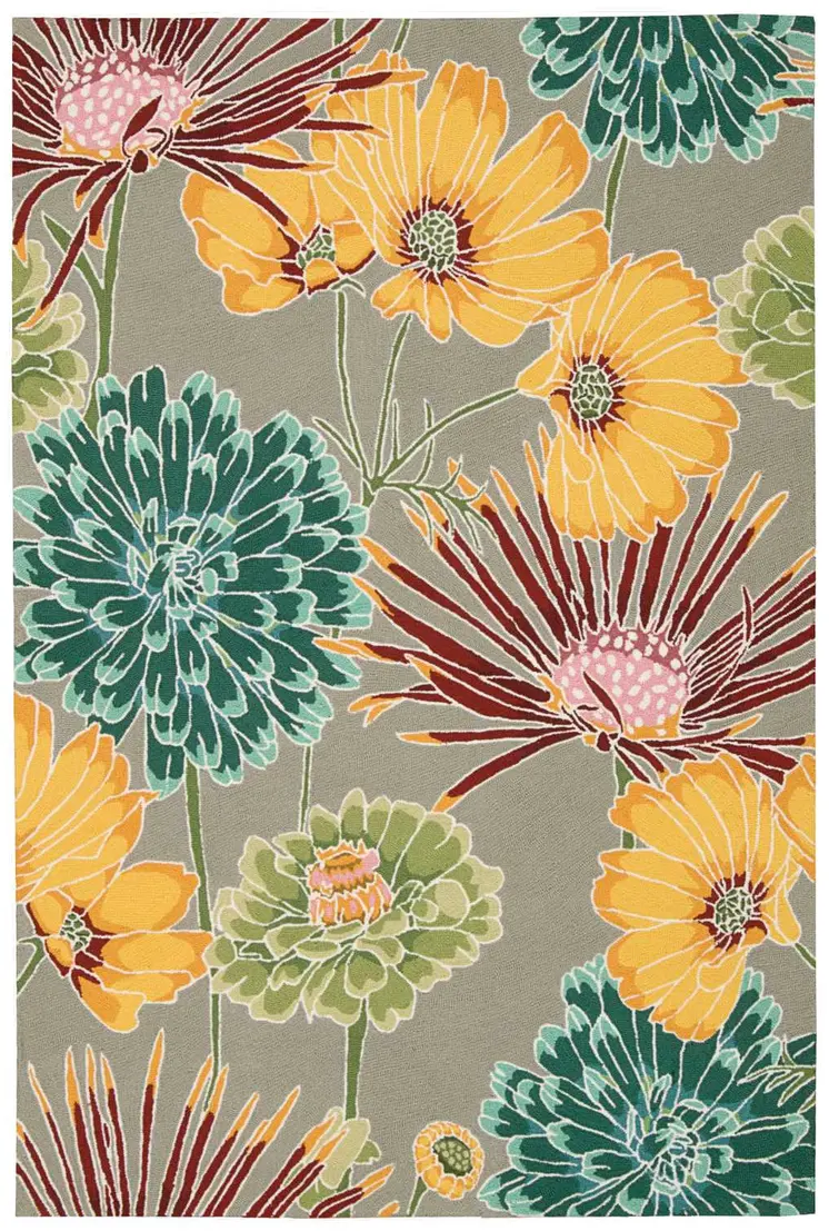 5' X 8' Gray Red and Yellow Floral Hand Carved Handmade Area Rug
