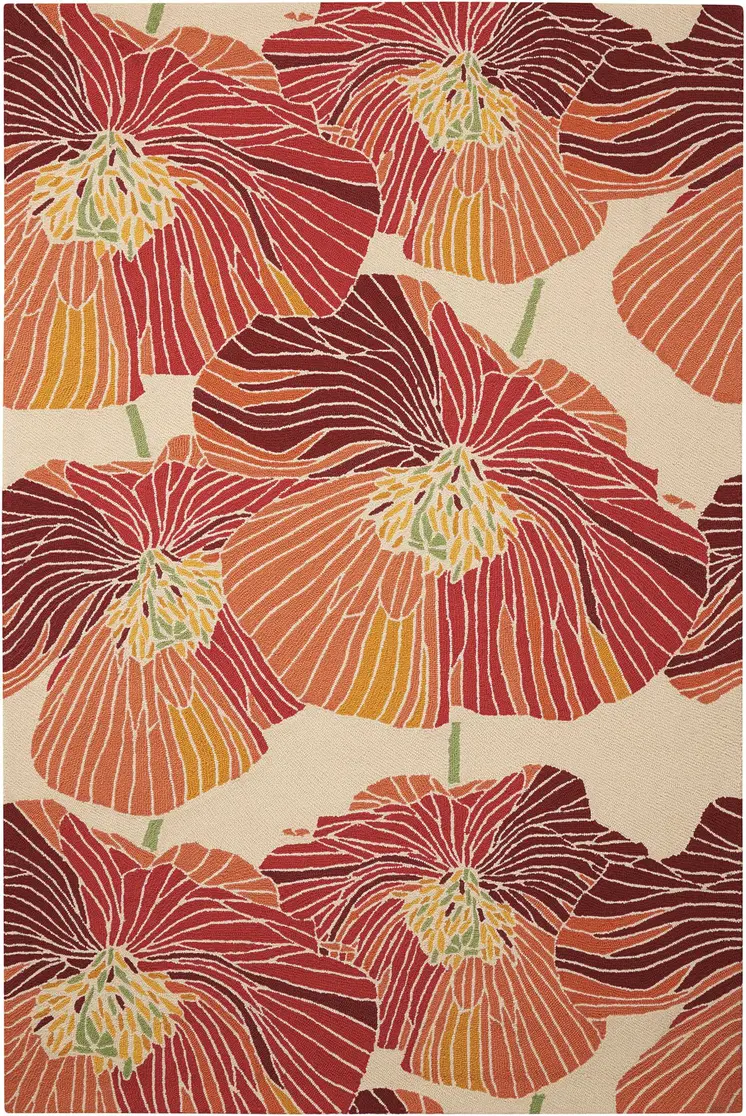5' X 8' Ivory and Sunset Floral Hand Hooked Area Rug