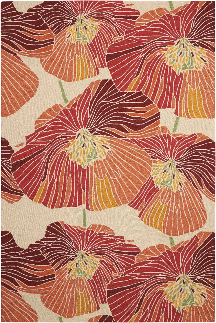 5' X 8' Ivory and Sunset Floral Hand Hooked Area Rug