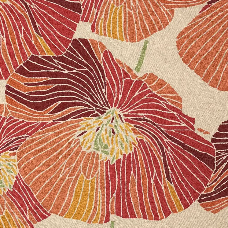 5' X 8' Ivory and Sunset Floral Hand Hooked Area Rug
