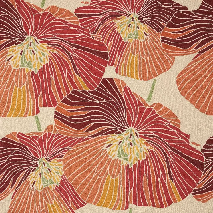 5' X 8' Ivory and Sunset Floral Hand Hooked Area Rug