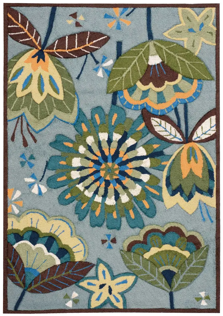 4' X 6' Blue and Green Floral Hand Carved Handmade Area Rug