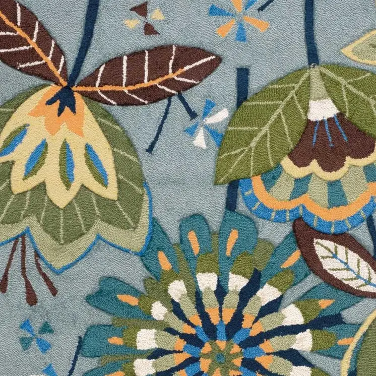4' X 6' Blue and Green Floral Hand Carved Handmade Area Rug