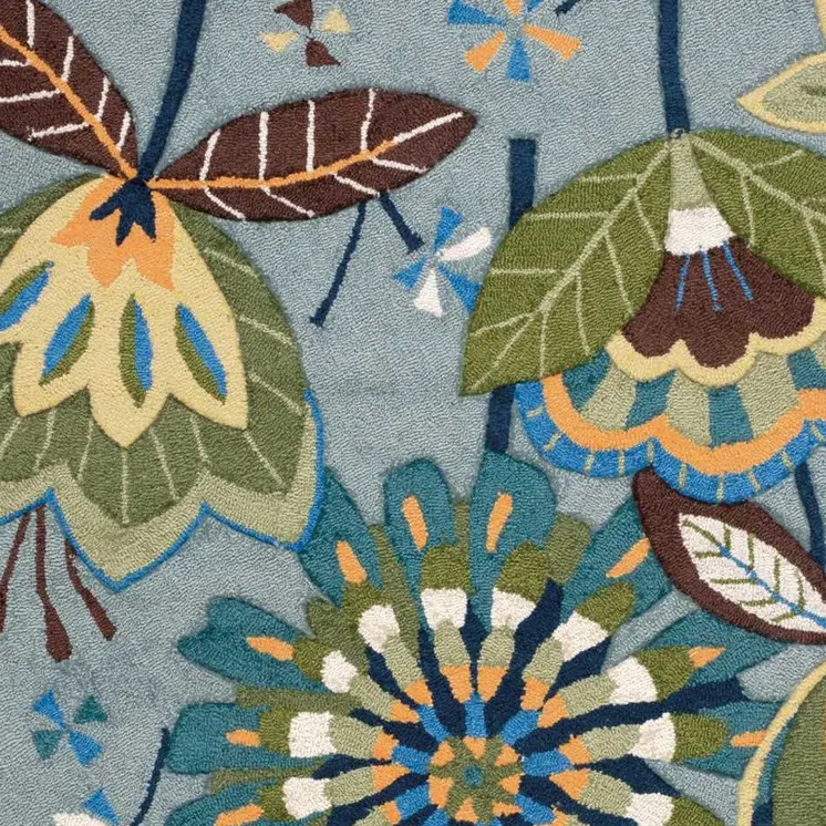 4' X 6' Blue and Green Floral Hand Carved Handmade Area Rug