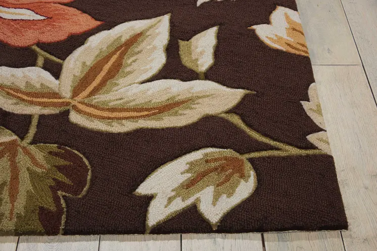 4' X 6' Brown and Orange Botanical Leaves Hand Carved Handmade Area Rug