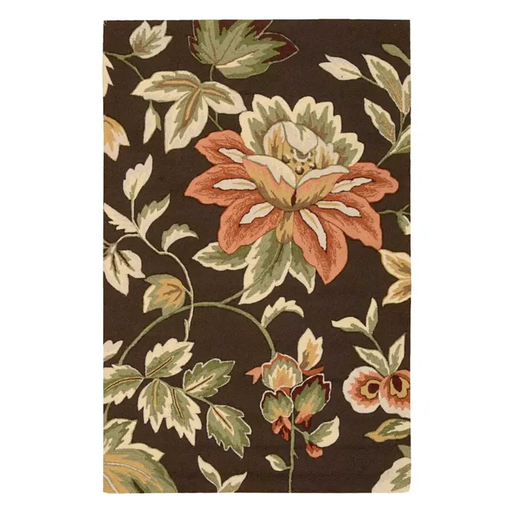 4' X 6' Brown and Orange Botanical Leaves Hand Carved Handmade Area Rug
