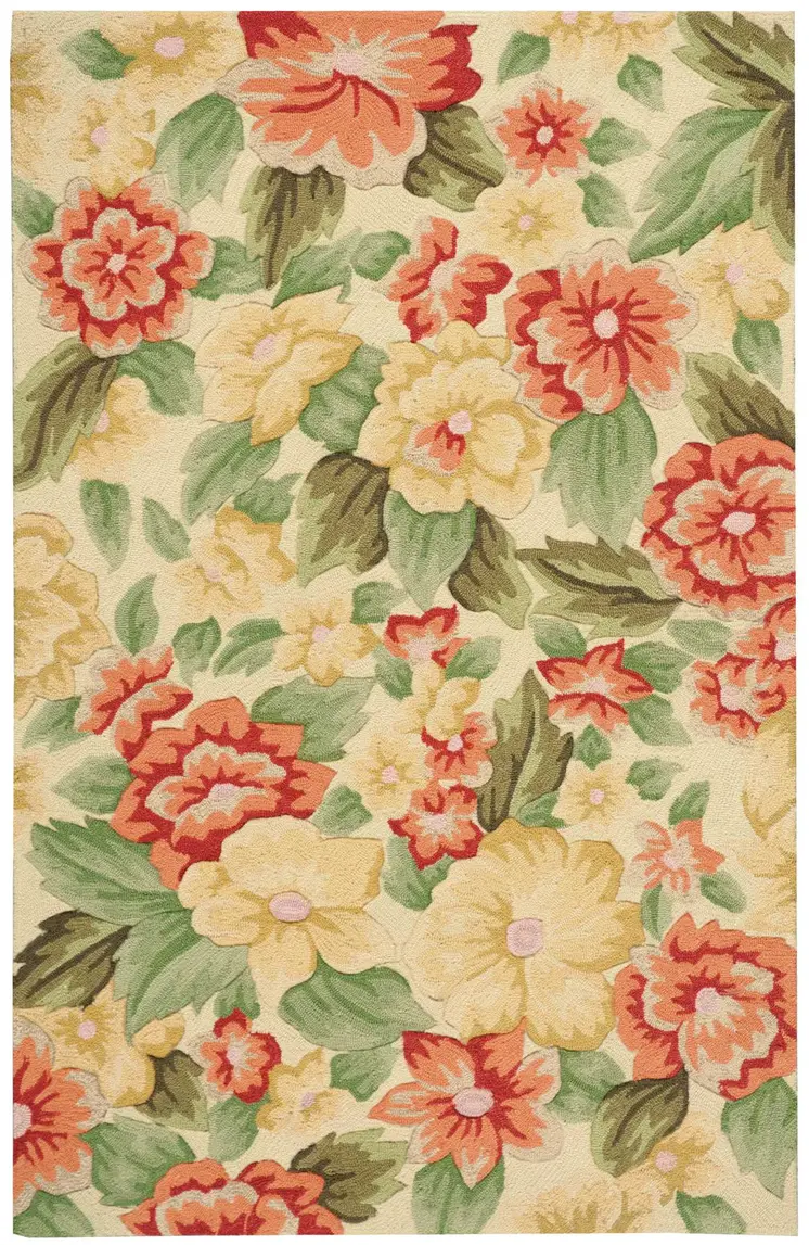 4' X 6' Red and Cream Floral Hand Carved Handmade Area Rug
