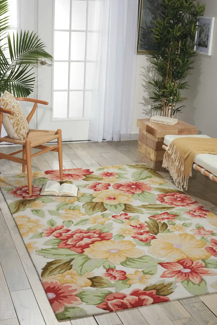 4' X 6' Red and Cream Floral Hand Carved Handmade Area Rug