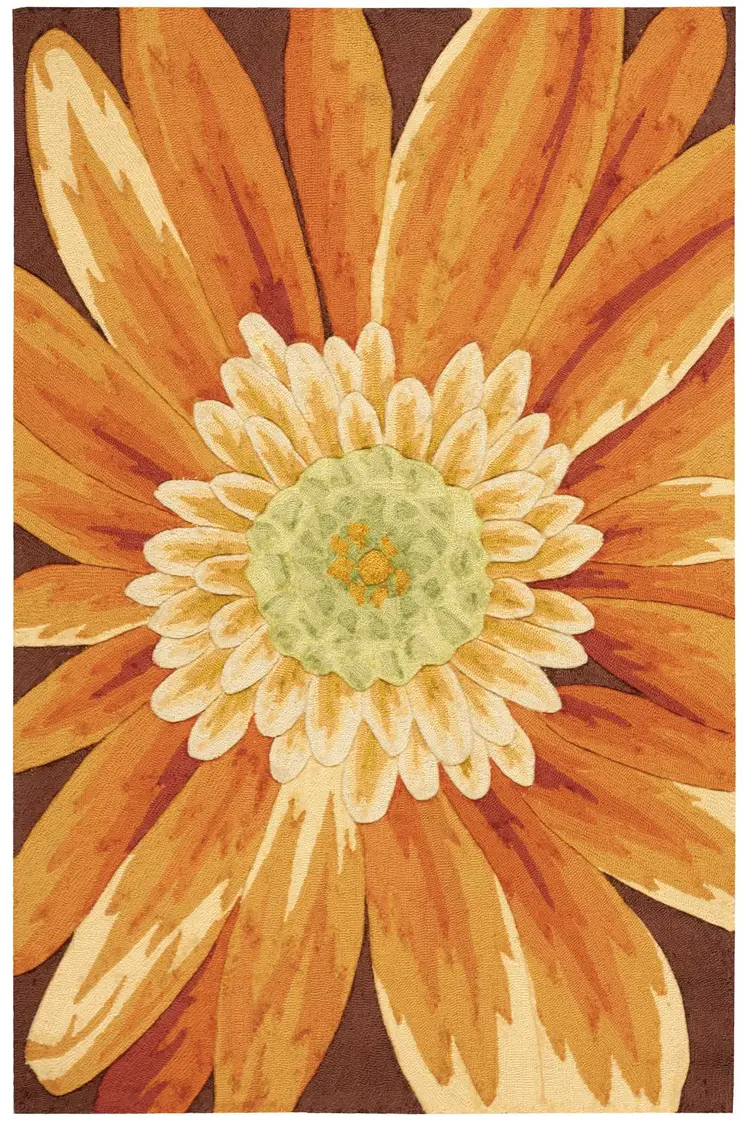 4' X 6' Brown Orange and Yellow Floral Hand Carved Handmade Area Rug