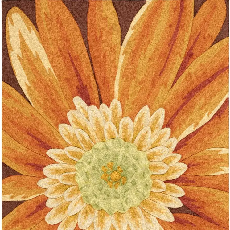 4' X 6' Brown Orange and Yellow Floral Hand Carved Handmade Area Rug