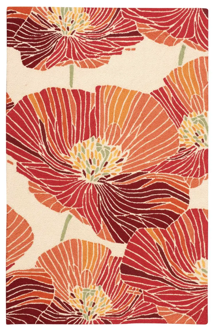 4' X 6' Ivory and Sunset Floral Hand Hooked Area Rug