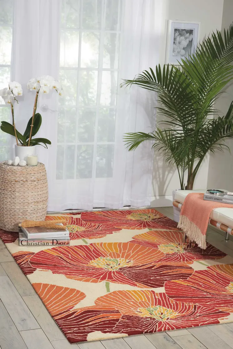 4' X 6' Ivory and Sunset Floral Hand Hooked Area Rug