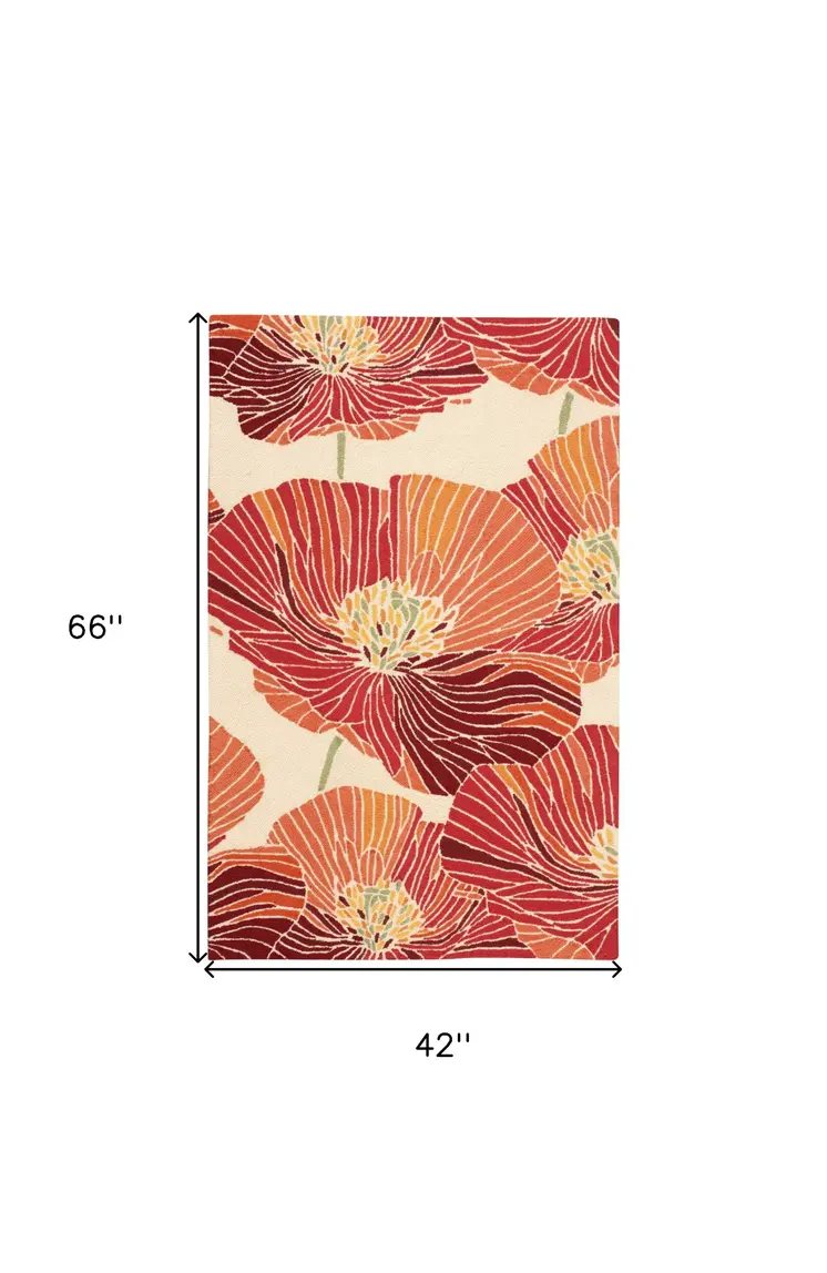 4' X 6' Ivory and Sunset Floral Hand Hooked Area Rug