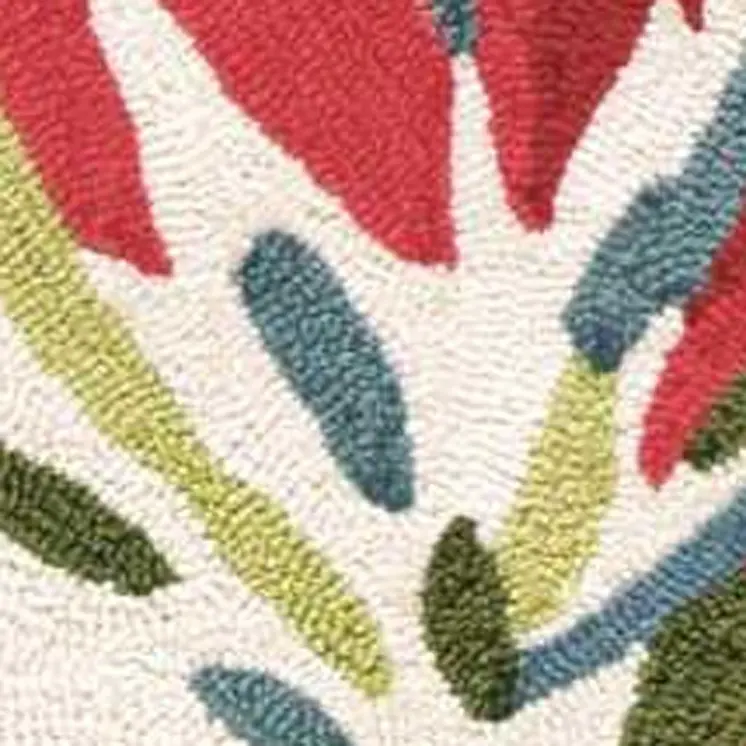 4' X 6' Ivory Green and Red Floral Hand Carved Handmade Area Rug