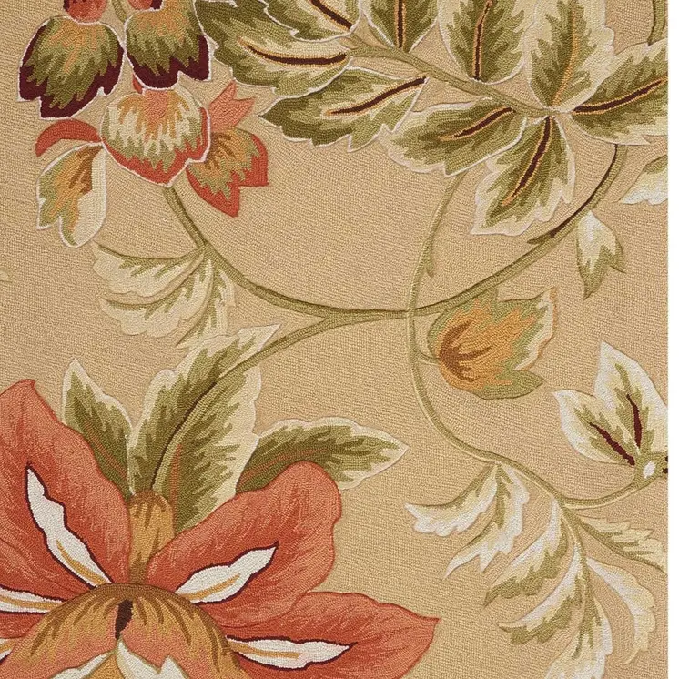 3' X 4' Beige and Red Botanical Leaves Hand Carved Handmade Area Rug