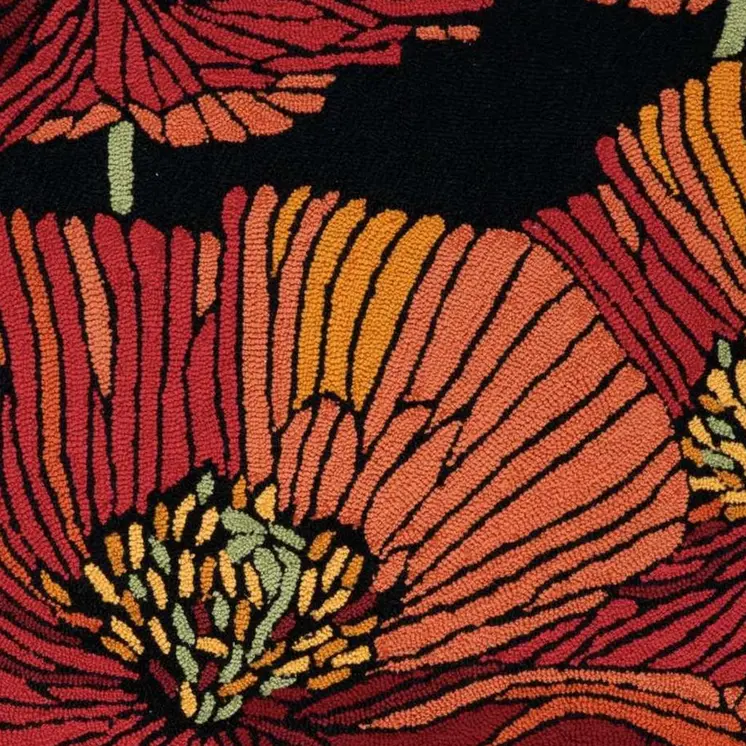 3' X 4' Black and Red Floral Hand Hooked Area Rug