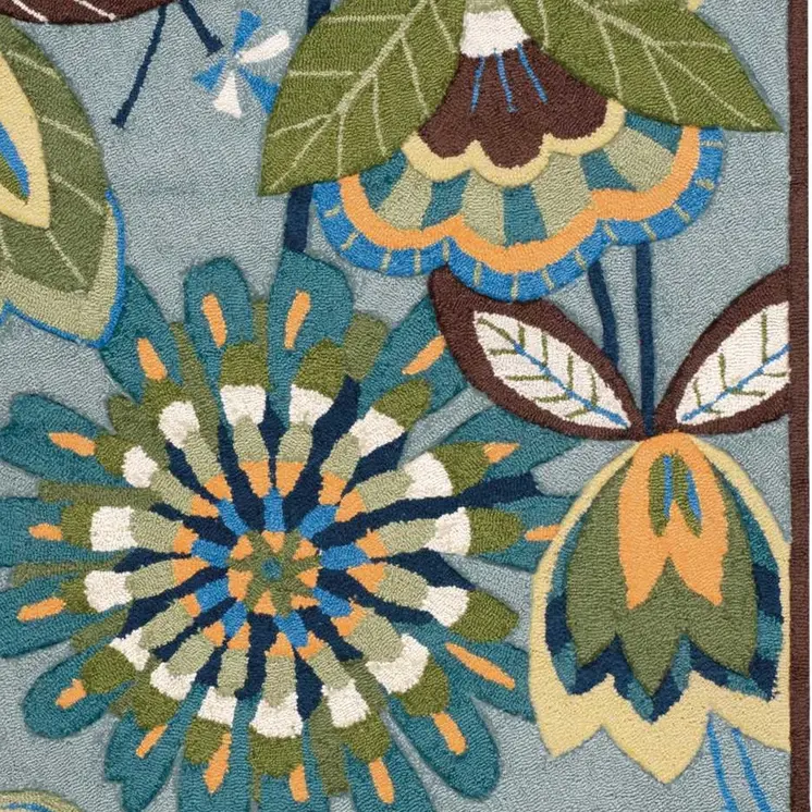 3' X 4' Blue Floral Hand Carved Handmade Area Rug