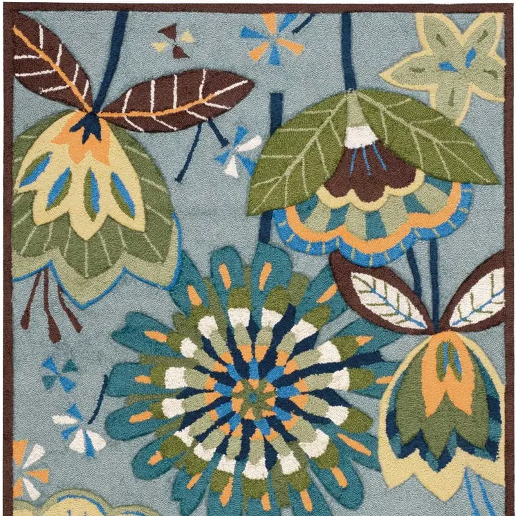 3' X 4' Blue Floral Hand Carved Handmade Area Rug