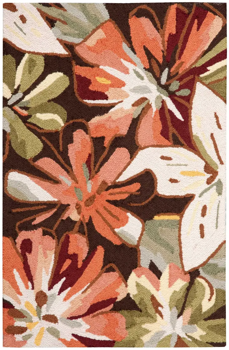 3' X 4' Tan and Dark Brown Floral Hand Carved Handmade Area Rug
