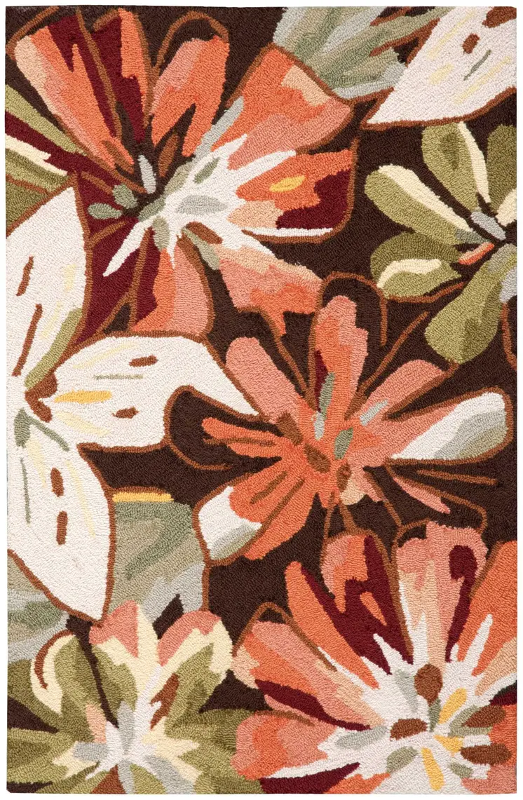 3' X 4' Tan and Dark Brown Floral Hand Carved Handmade Area Rug