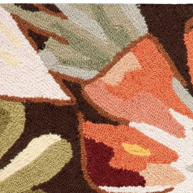 3' X 4' Tan and Dark Brown Floral Hand Carved Handmade Area Rug