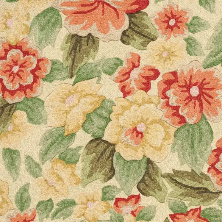 3' X 4' Red and Cream Botanical Leaves Hand Carved Handmade Area Rug