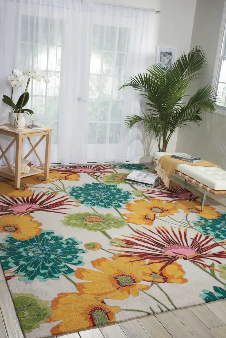 3' X 4' Ivory Red and Orange Floral Hand Carved Handmade Area Rug
