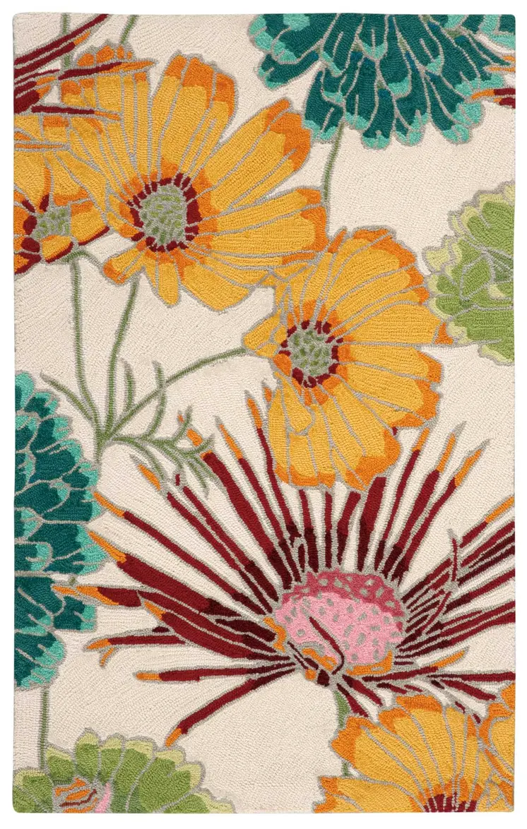 3' X 4' Ivory Red and Orange Floral Hand Carved Handmade Area Rug