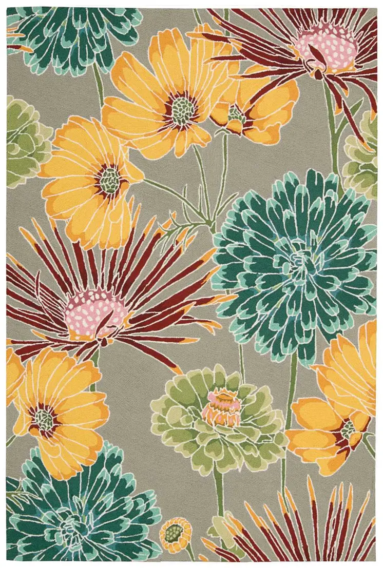 3' X 4' Gray Red and Yellow Floral Hand Carved Handmade Area Rug