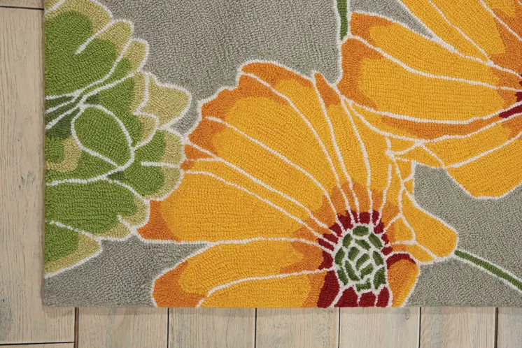 3' X 4' Gray Red and Yellow Floral Hand Carved Handmade Area Rug