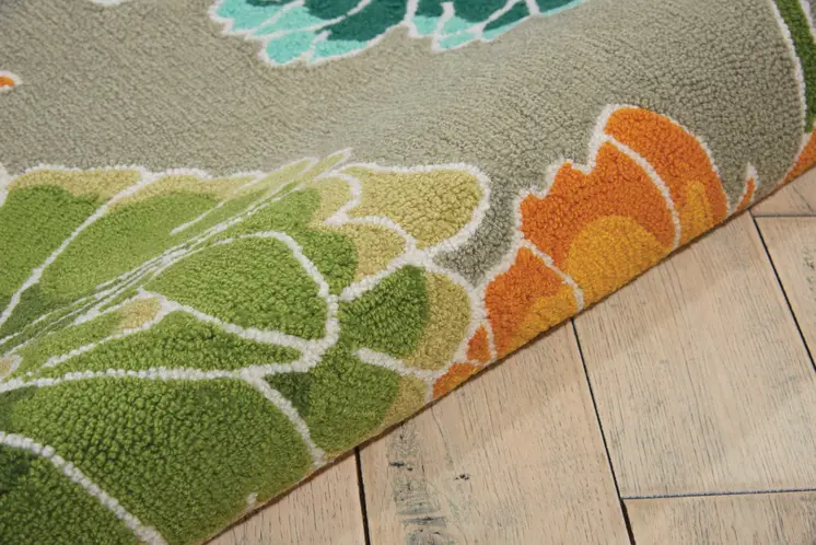 3' X 4' Gray Red and Yellow Floral Hand Carved Handmade Area Rug