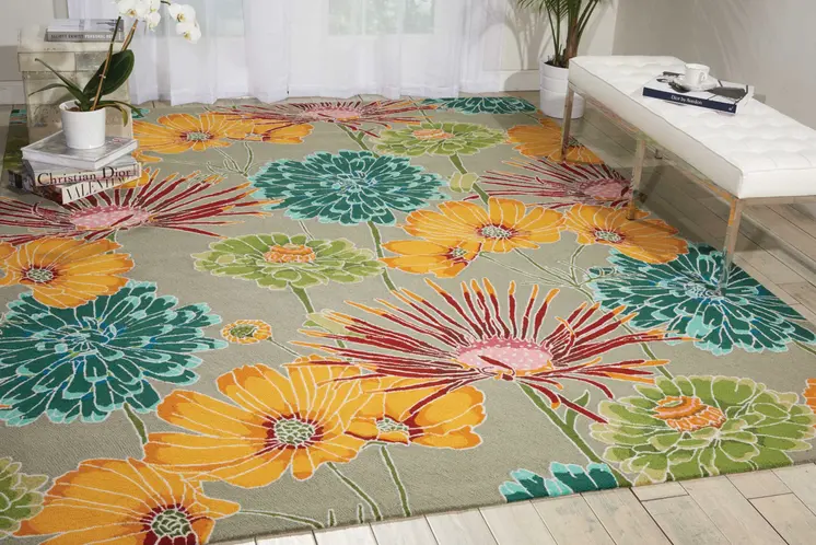 3' X 4' Gray Red and Yellow Floral Hand Carved Handmade Area Rug