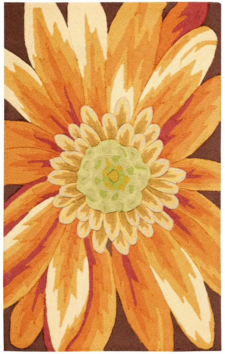 3' X 4' Brown Orange and Yellow Floral Hand Carved Handmade Area Rug