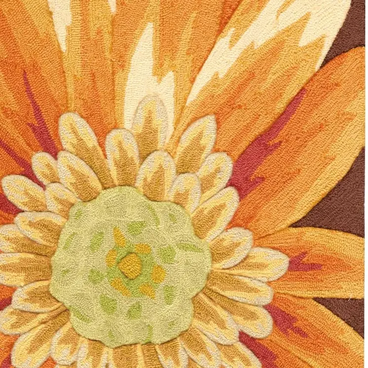 3' X 4' Brown Orange and Yellow Floral Hand Carved Handmade Area Rug