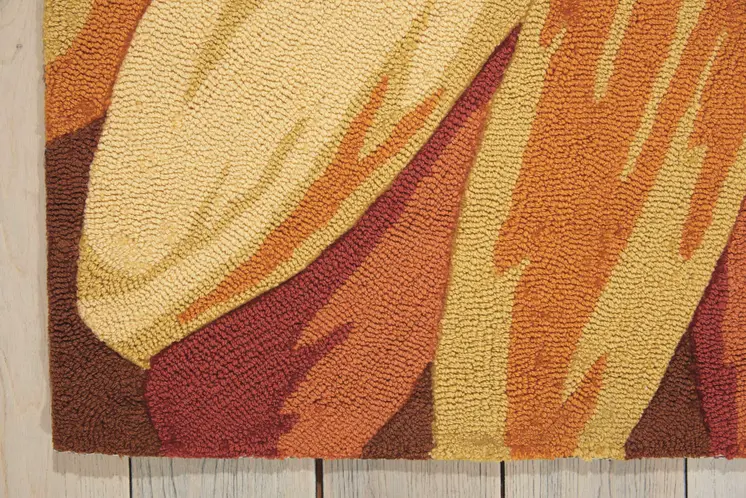 3' X 4' Brown Orange and Yellow Floral Hand Carved Handmade Area Rug
