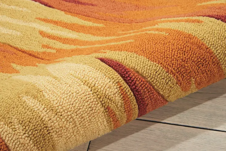 3' X 4' Brown Orange and Yellow Floral Hand Carved Handmade Area Rug