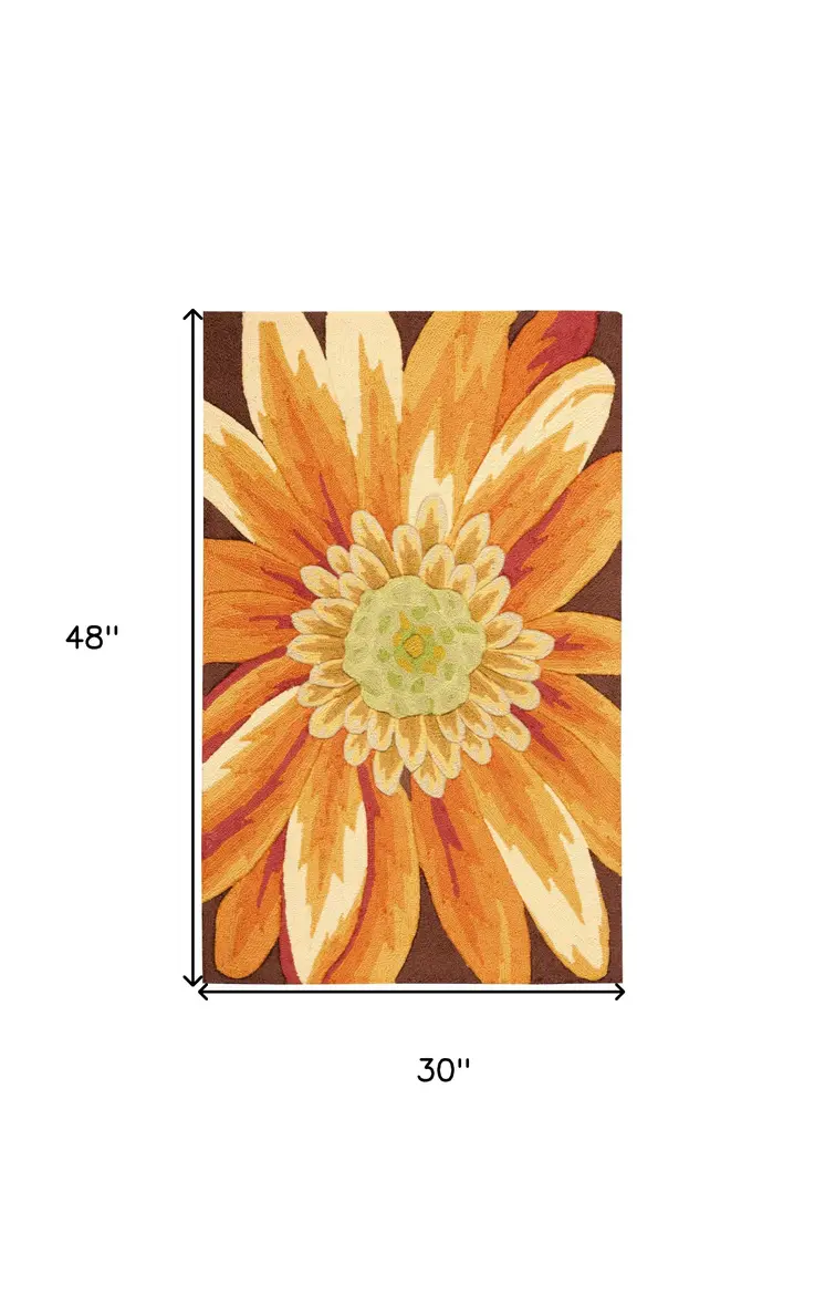 3' X 4' Brown Orange and Yellow Floral Hand Carved Handmade Area Rug