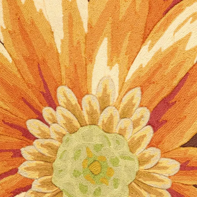 3' X 4' Brown Orange and Yellow Floral Hand Carved Handmade Area Rug