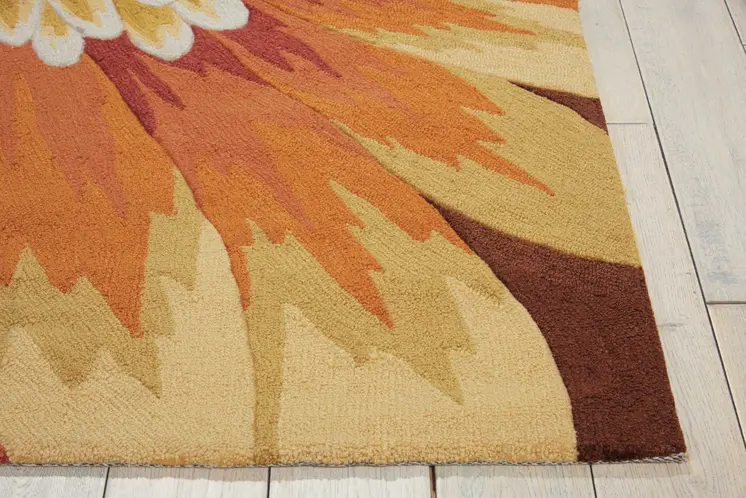 3' X 4' Brown Orange and Yellow Floral Hand Carved Handmade Area Rug