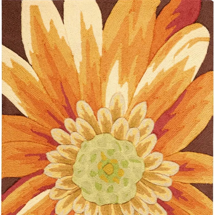 3' X 4' Brown Orange and Yellow Floral Hand Carved Handmade Area Rug