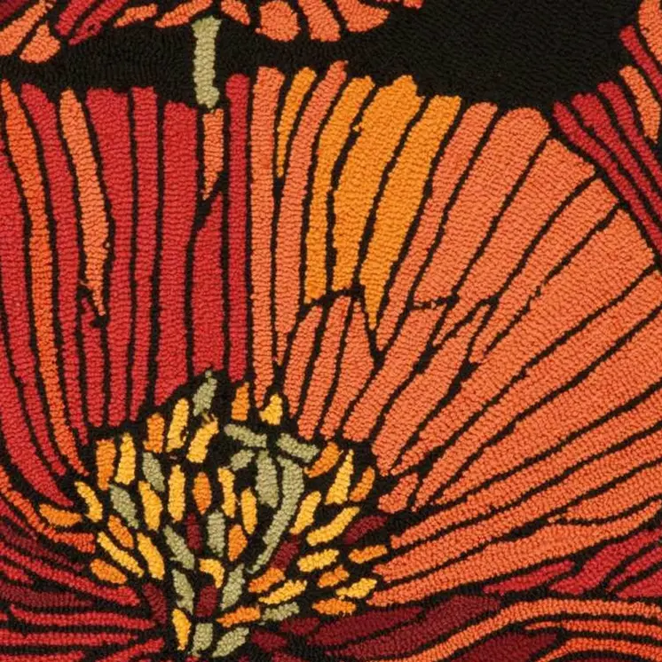 2' X 3' Black and Orange Floral Hand Hooked Area Rug