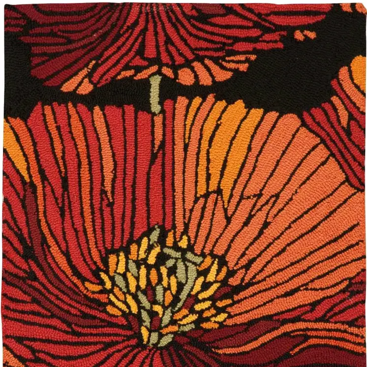 2' X 3' Black and Orange Floral Hand Hooked Area Rug