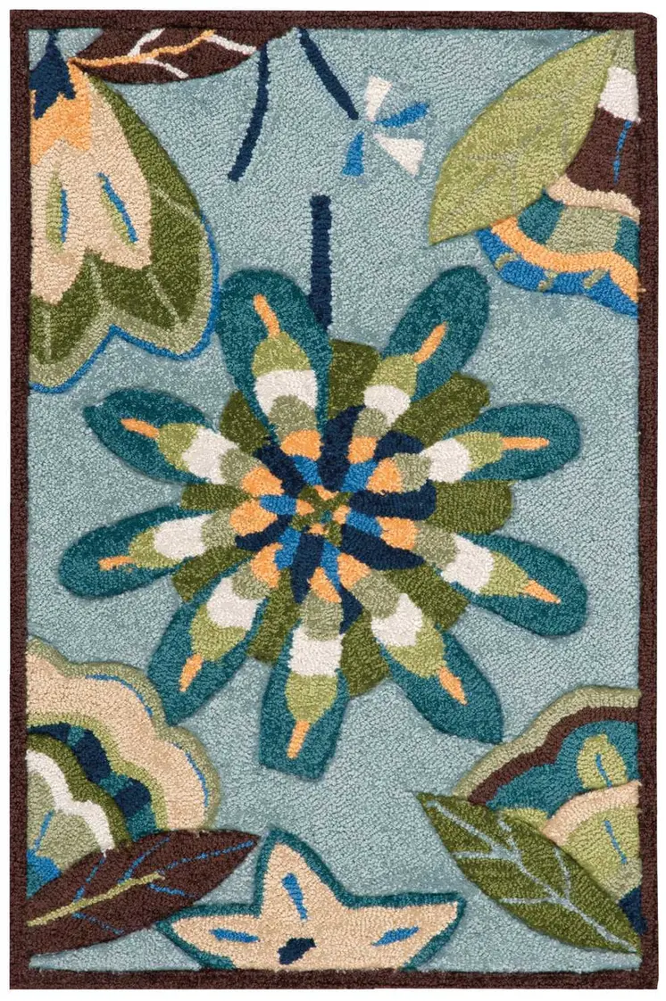 2' X 3' Blue Floral Hand Carved Handmade Area Rug