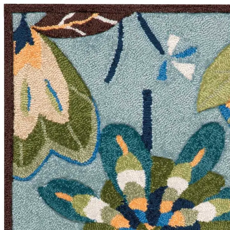 2' X 3' Blue Floral Hand Carved Handmade Area Rug